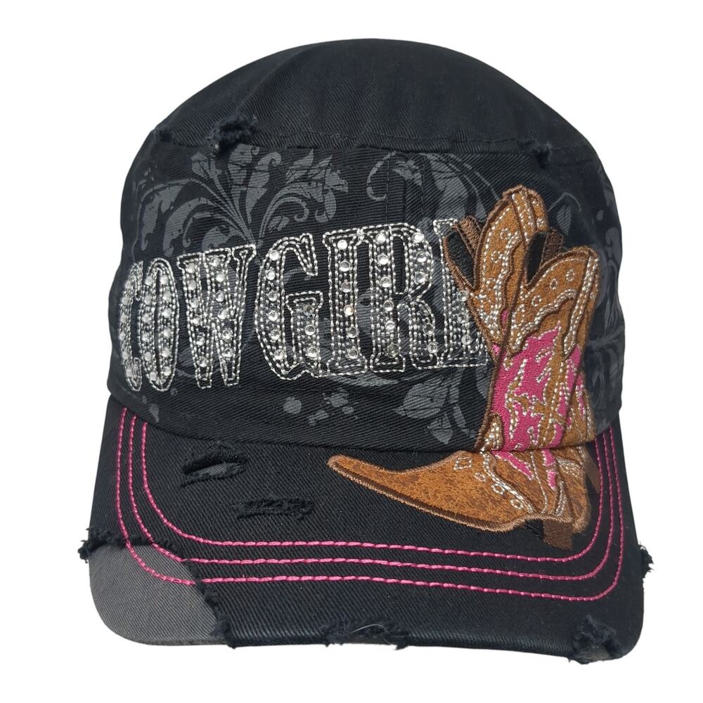 Cowgirl Slideback Cadet Army Cap Hat Black One Size Rhinestone Leader